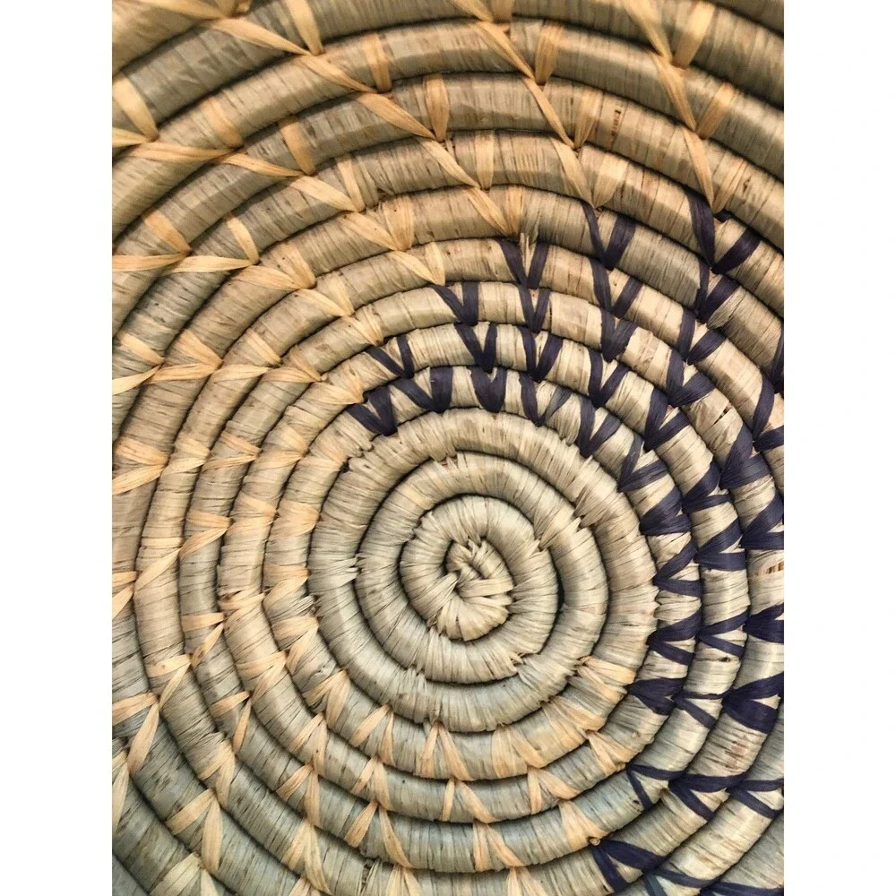 Handwoven Africa Basket Blue Coiled Bowl Wall Hanging - Boho Style